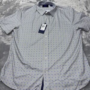 Michelsons of London "Floral Geo Print" Brushed 4-Way Stretch S/S Shirt XL NWT